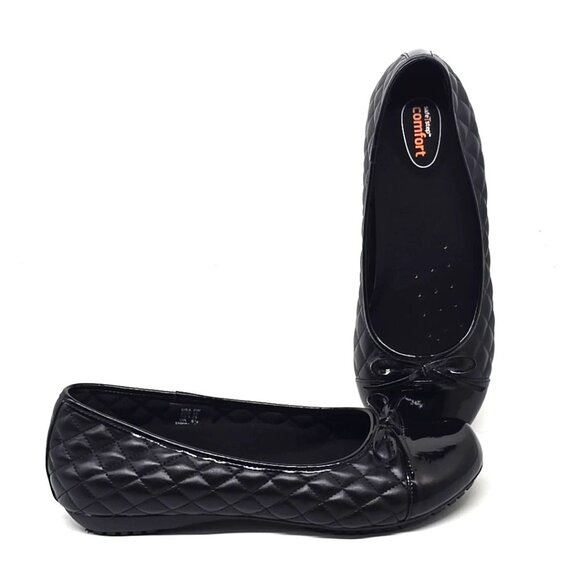 Safe T step Sasha Black Quilt Bow Slip-on Flat Shoes Women's Size 8W - Picture 1 of 12